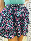 Gonna a balze con fiori verdeacqua e Fuxia