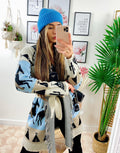 Cardigan frange e cinta con cavallo celeste