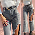Jeans con maxi spacco grigio