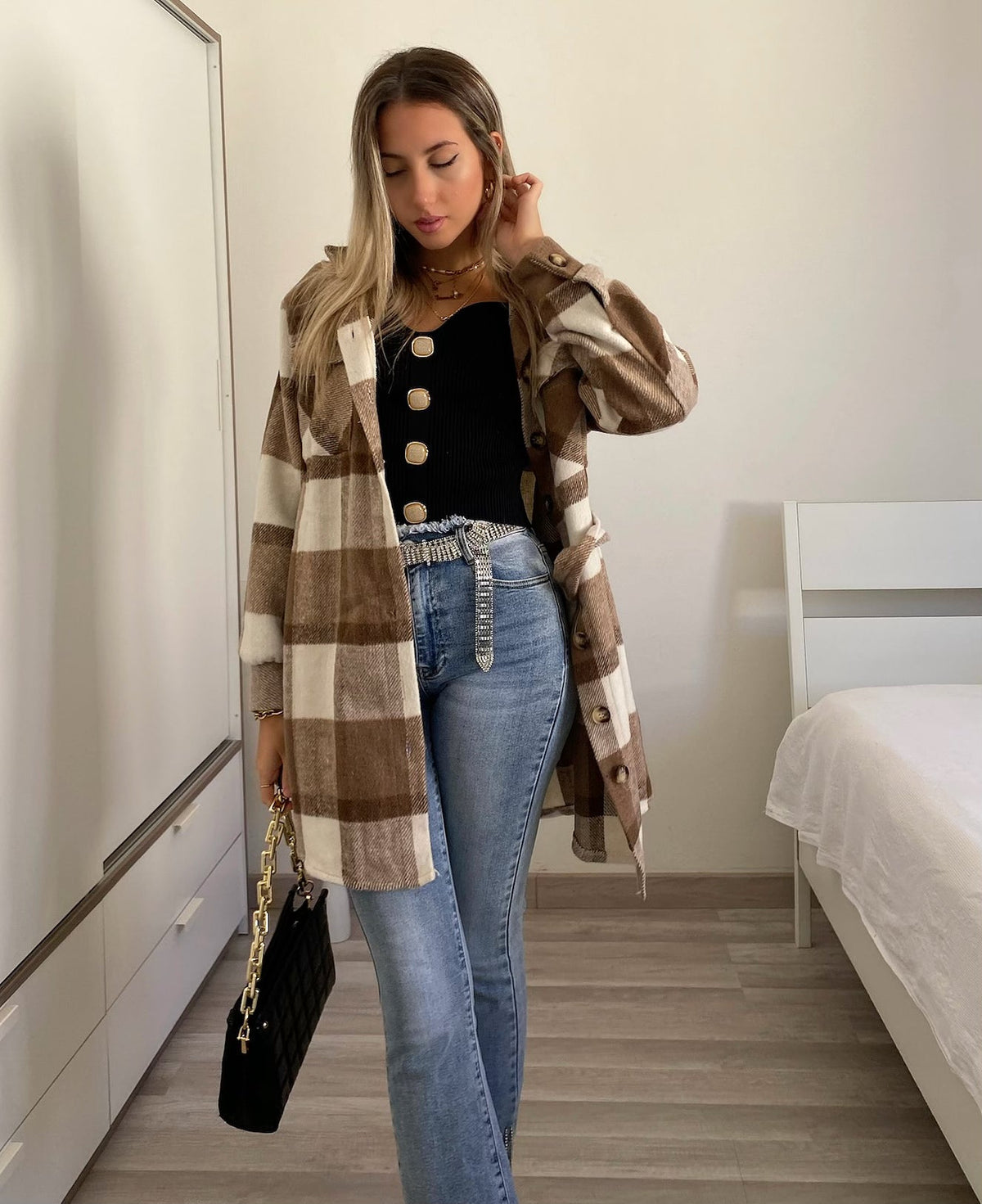 Giacca check choco nude