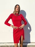 Abito in maglia rosso con catene Oro