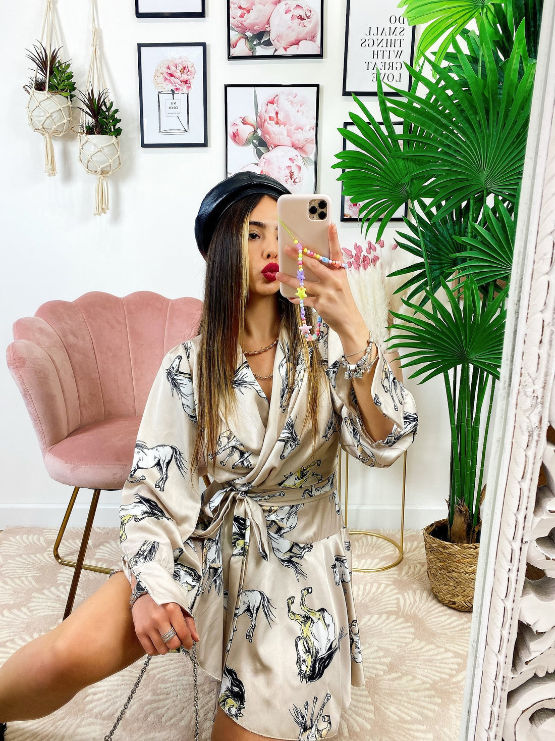 Abito a Kimono stampa cavallo beige