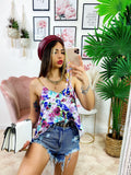 Maxi maglia floreale con catena dettagli Fuxia
