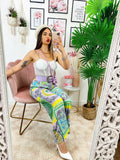 Pantalone a zampa stampa etnica Base verde