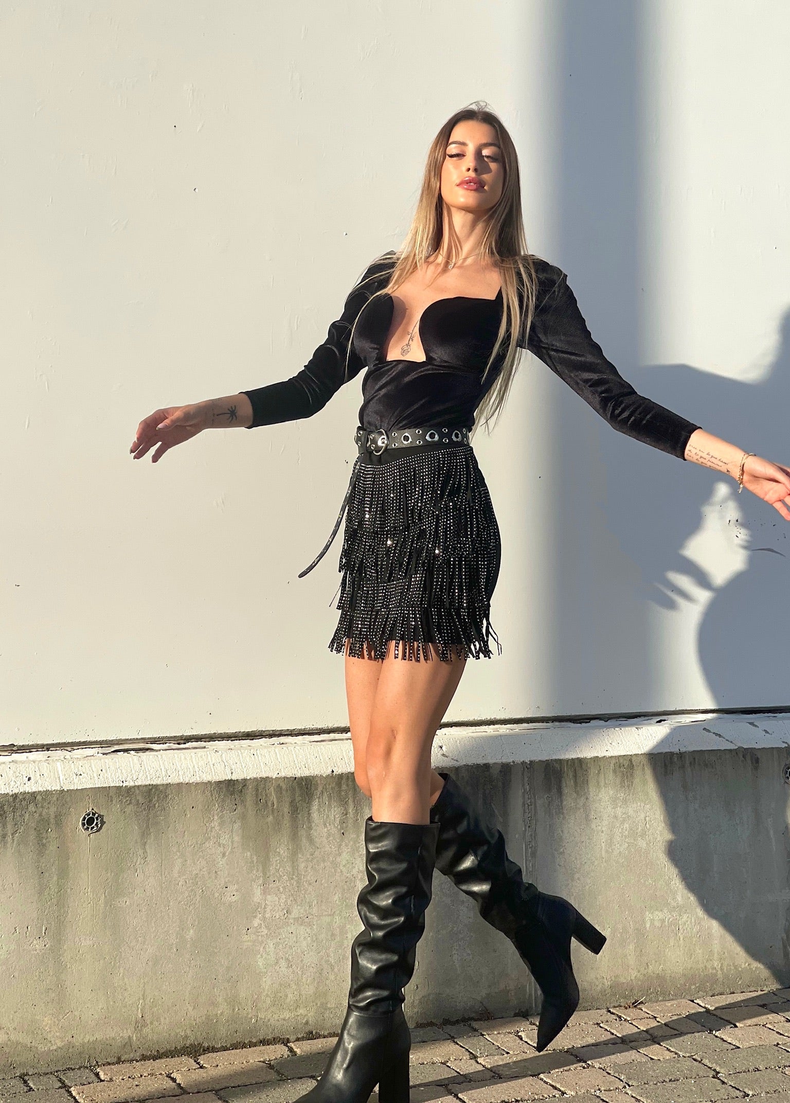 Gonna con frange e strass
