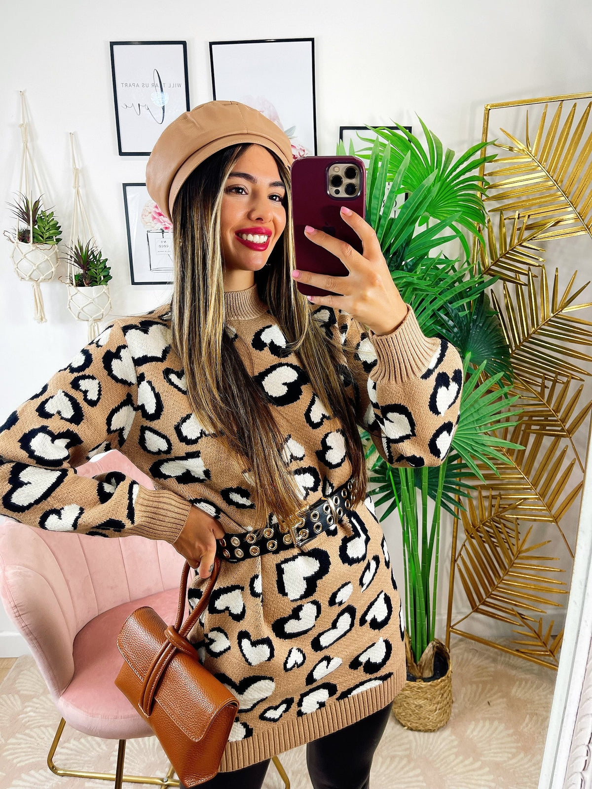 Maxi maglione morbidissimo con cuori Camel