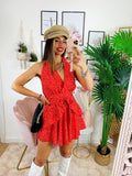 Tutina a balze e pois Rosso con cintura