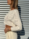 Maglioncino crop panna a trecce