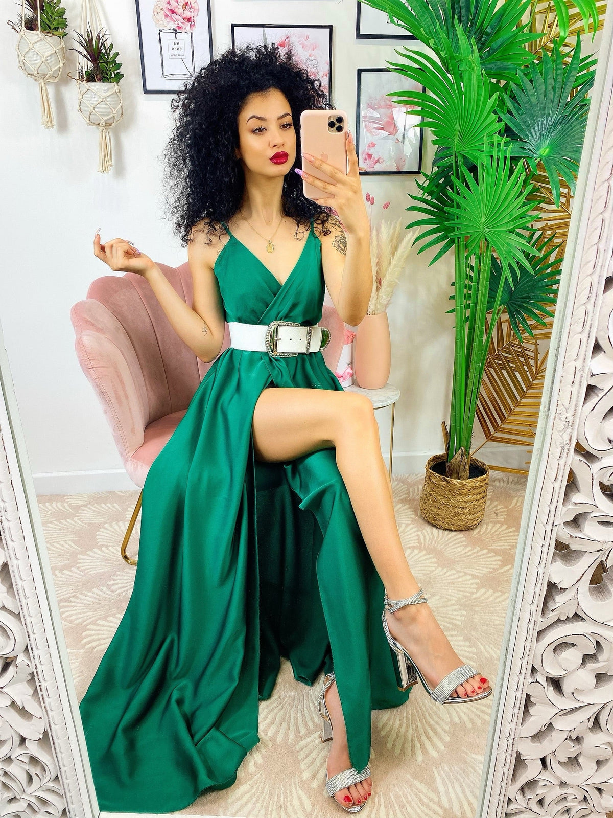 Abito con maxi spacco verde