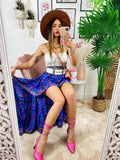 Gonna asimmetrica blu e Fuxia