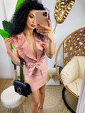 Abito in cotone rosa con scollo