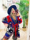 Cardigan con frange rosso blu