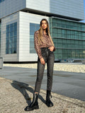 Jeans a vita alta grigio/nero