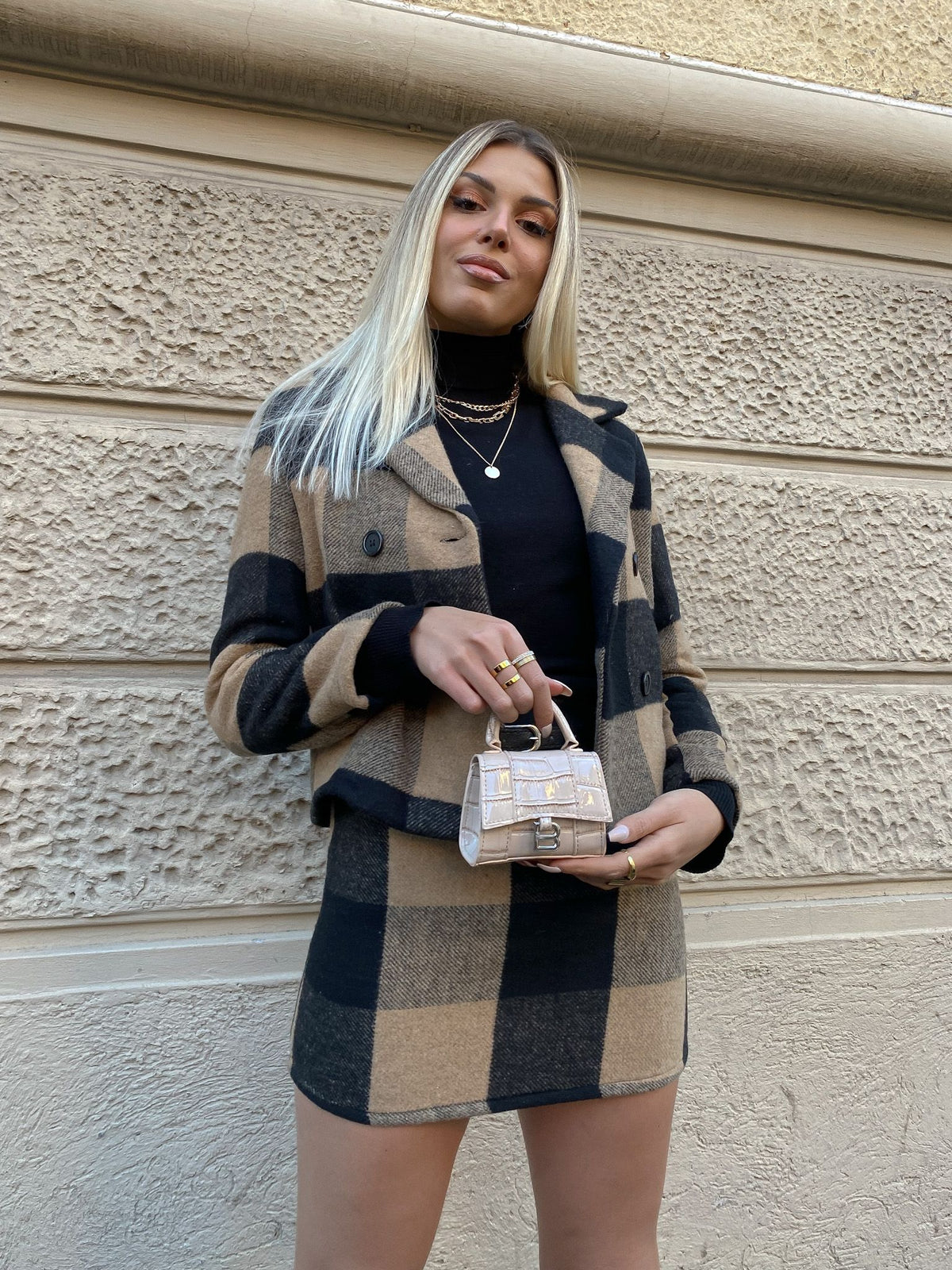 Giacca in tweed check marrone