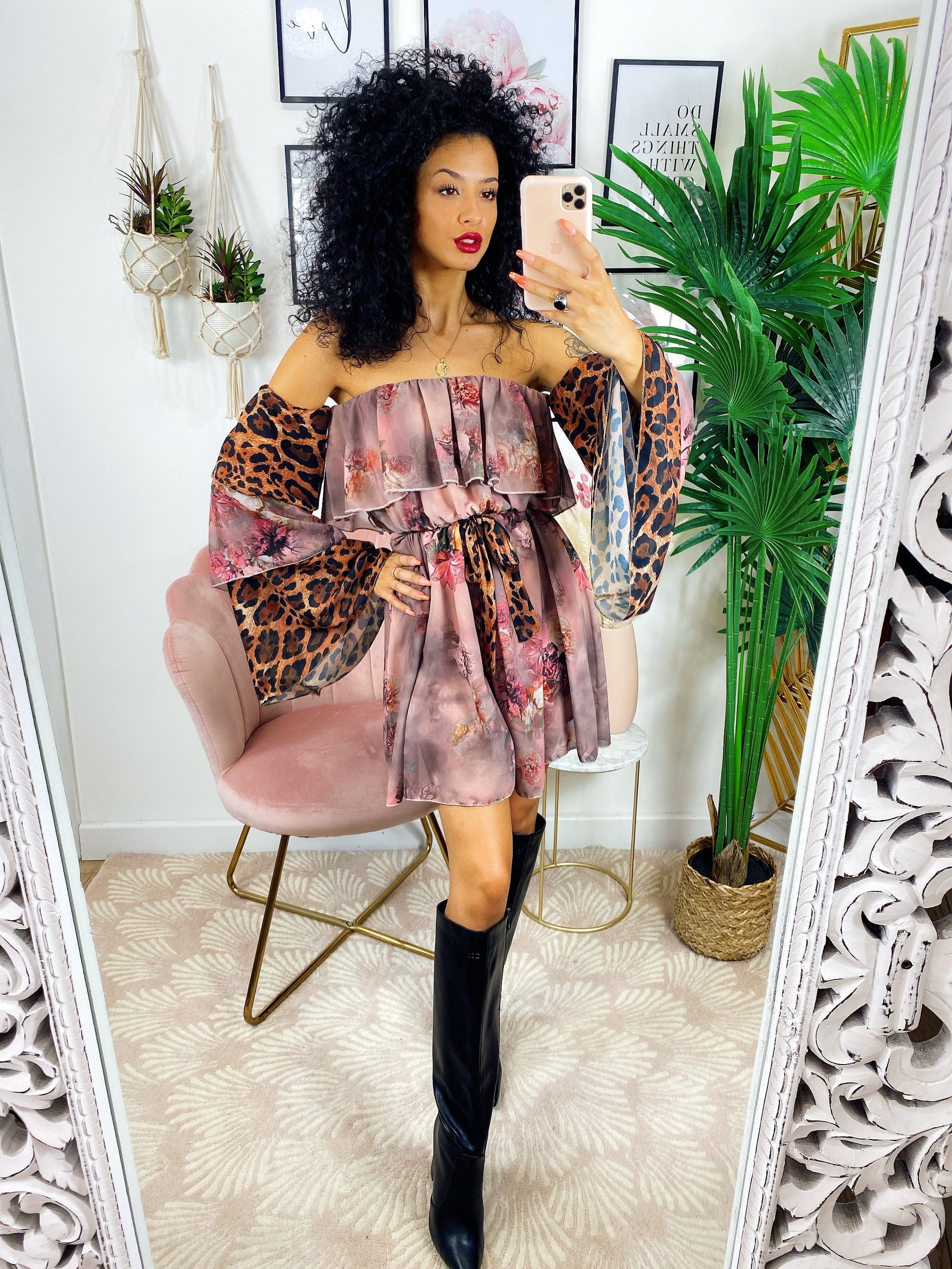 Abito a kimono maculato rosa