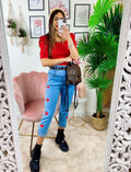 Top con spalline bombate Rosso