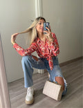 Camicia floreale corallo