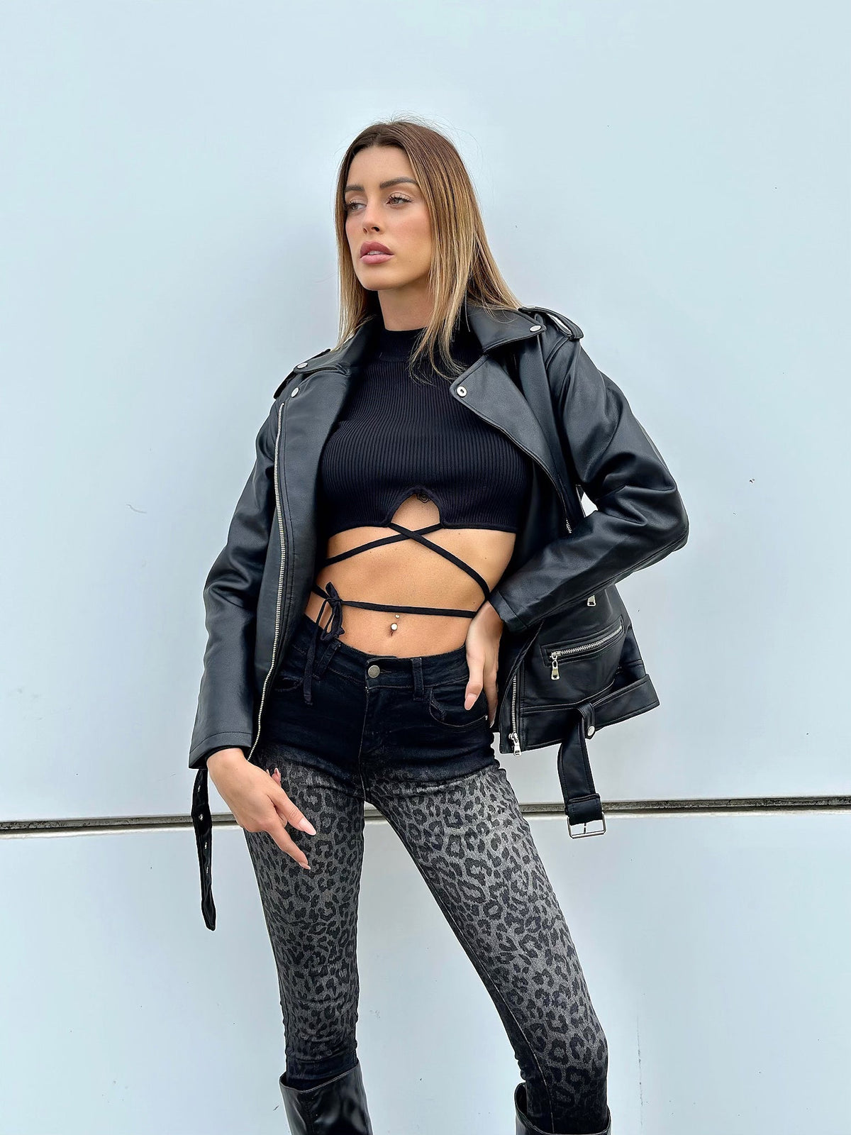 Jeans skinny animalier nero