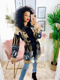 Cardigan frange e cinta beige e Black