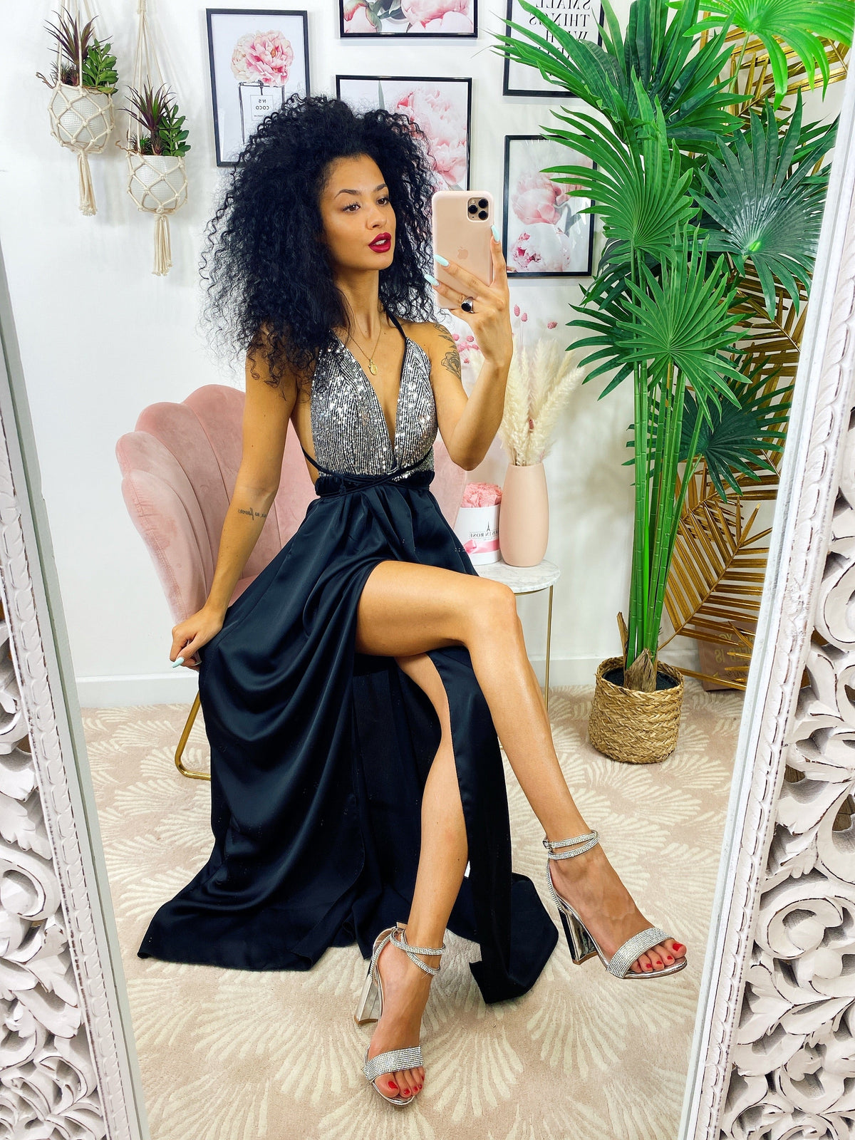 Dress Afrodite con paillettes nero e argento
