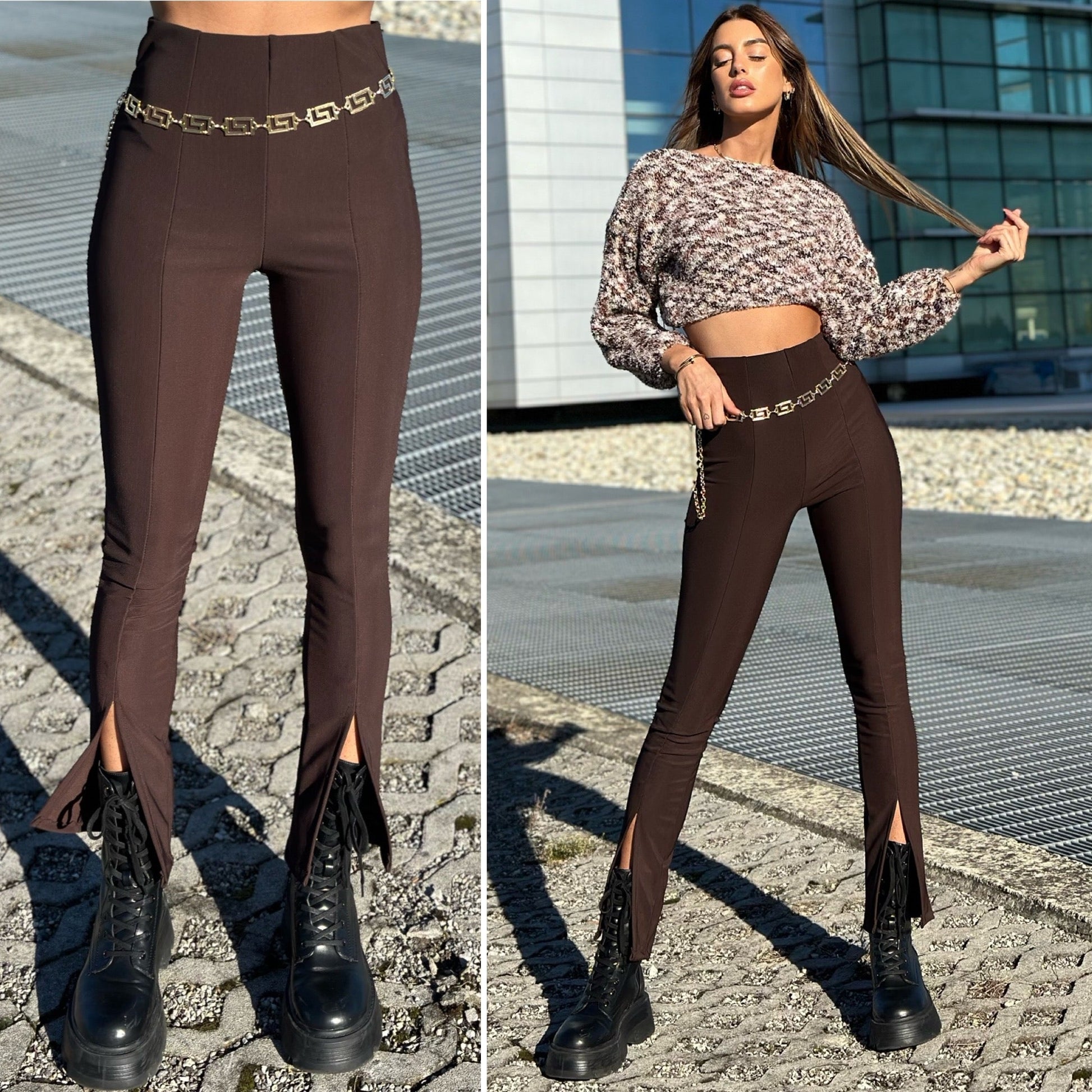 Pantalone con spacchetto marrone