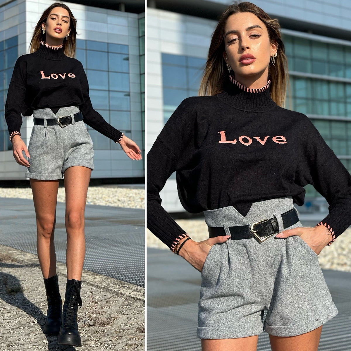 Pull nero e rosa
