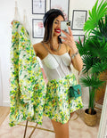 Completo Giacca e Short fiori lime