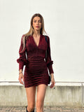 Abito glitter Bordeaux con bottoncini