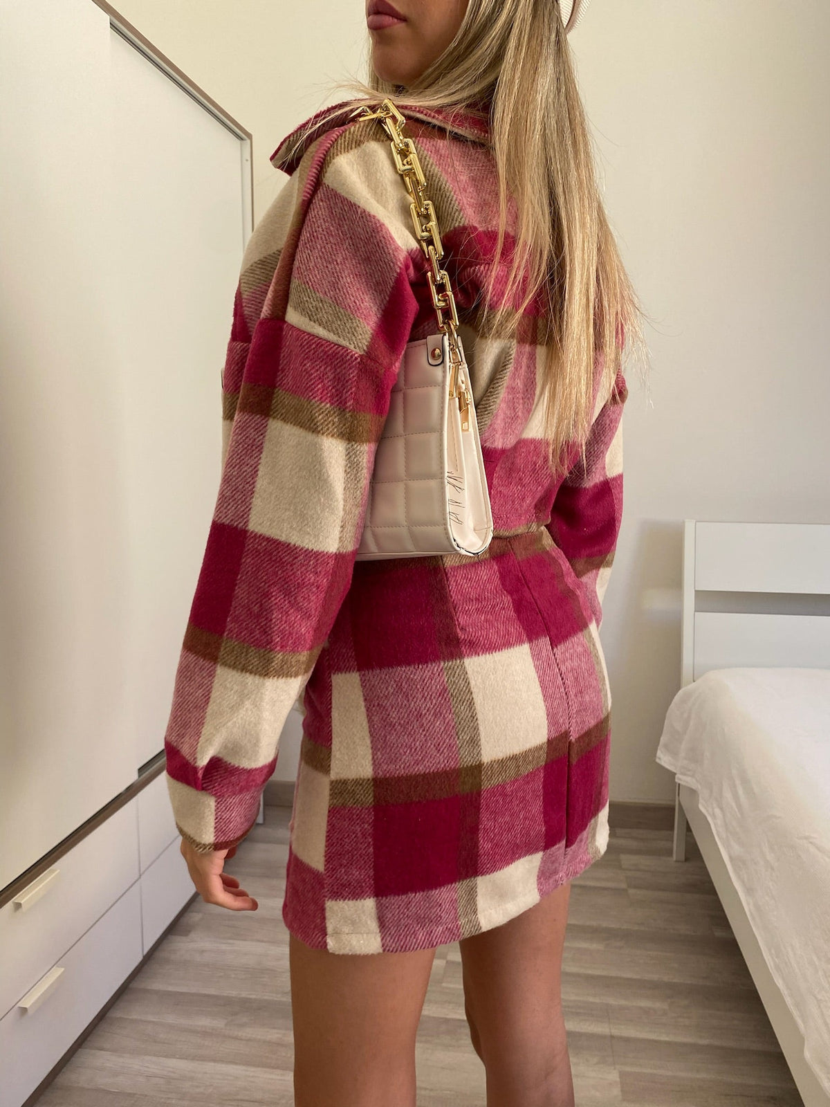 Completo giacca e gonna tweed Fuxia nude