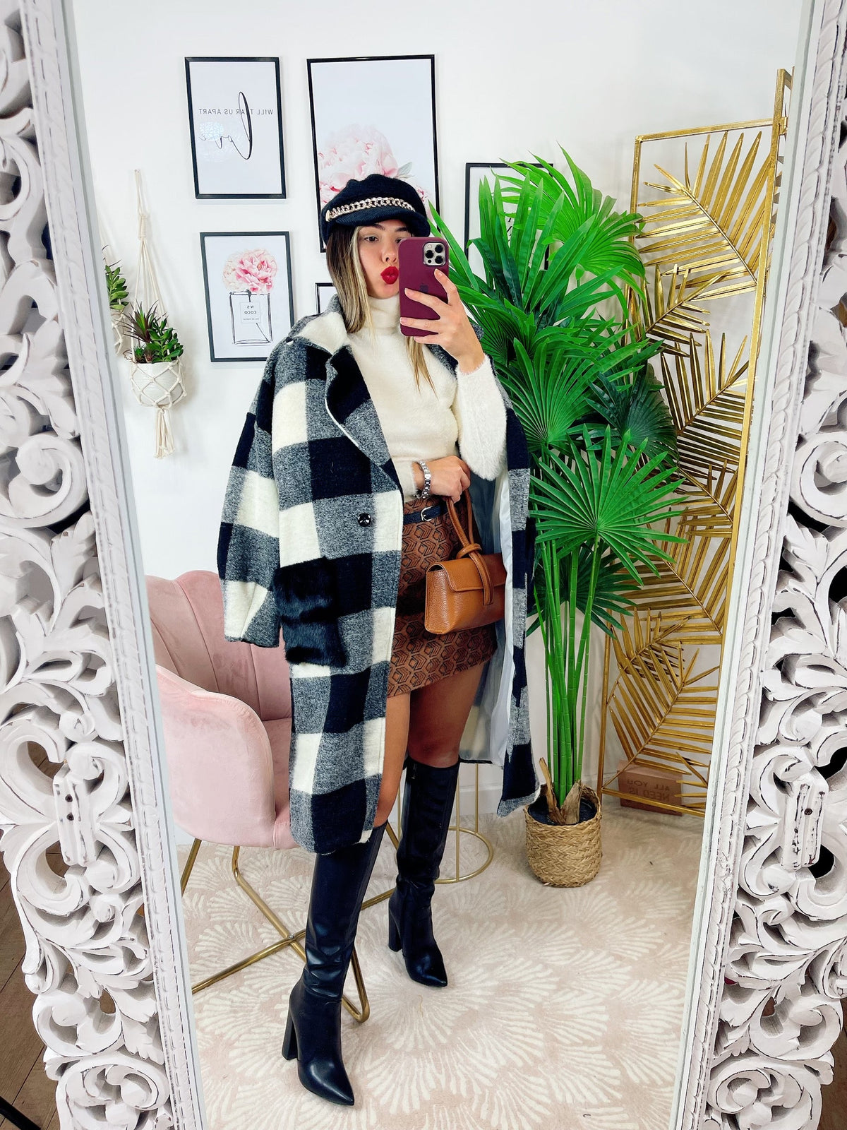 Cappotto a quadri nero