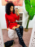 Abito in maglia a trecce collo alto rosso