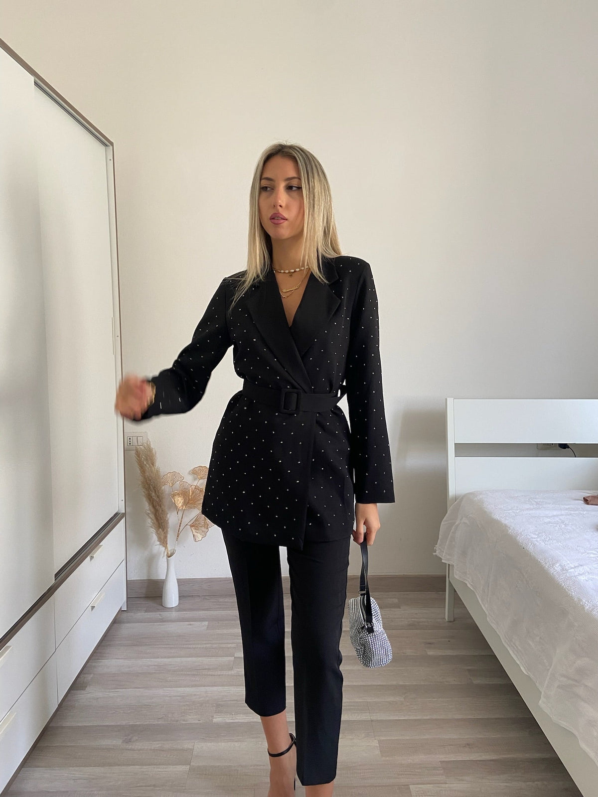 Giacca con strass nera