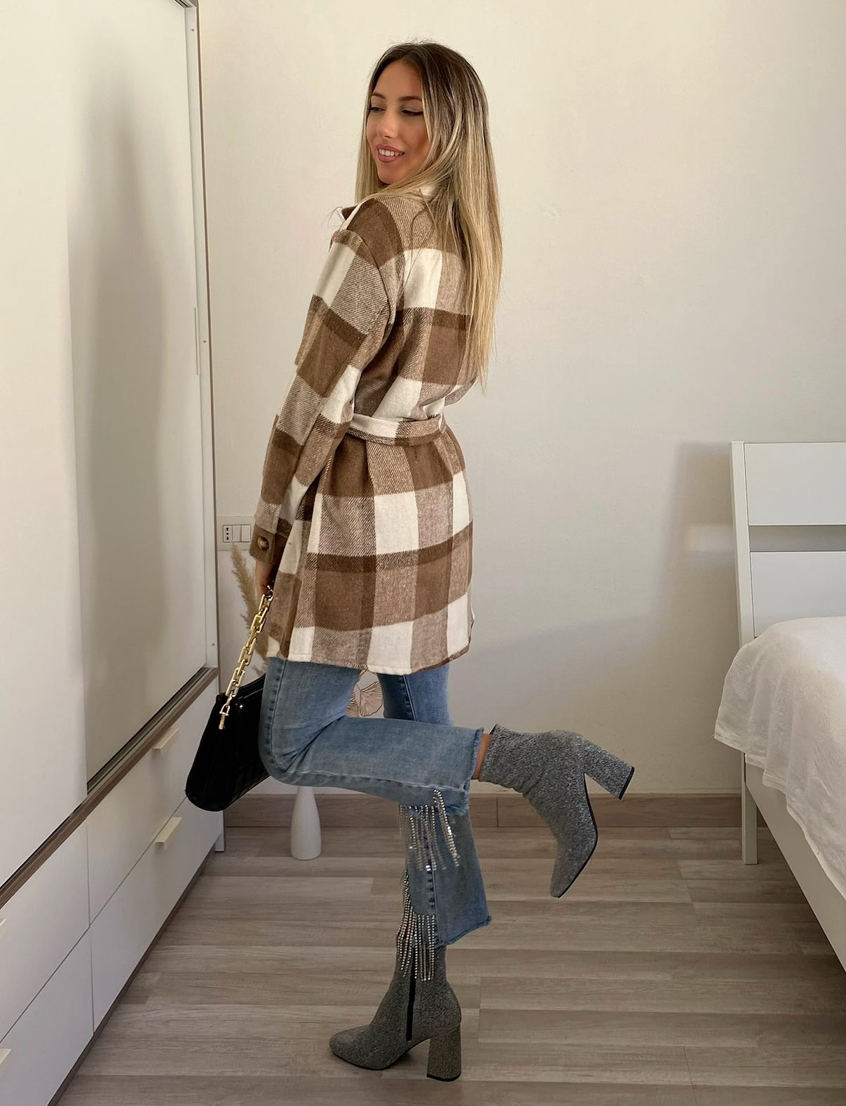 Giacca check choco nude