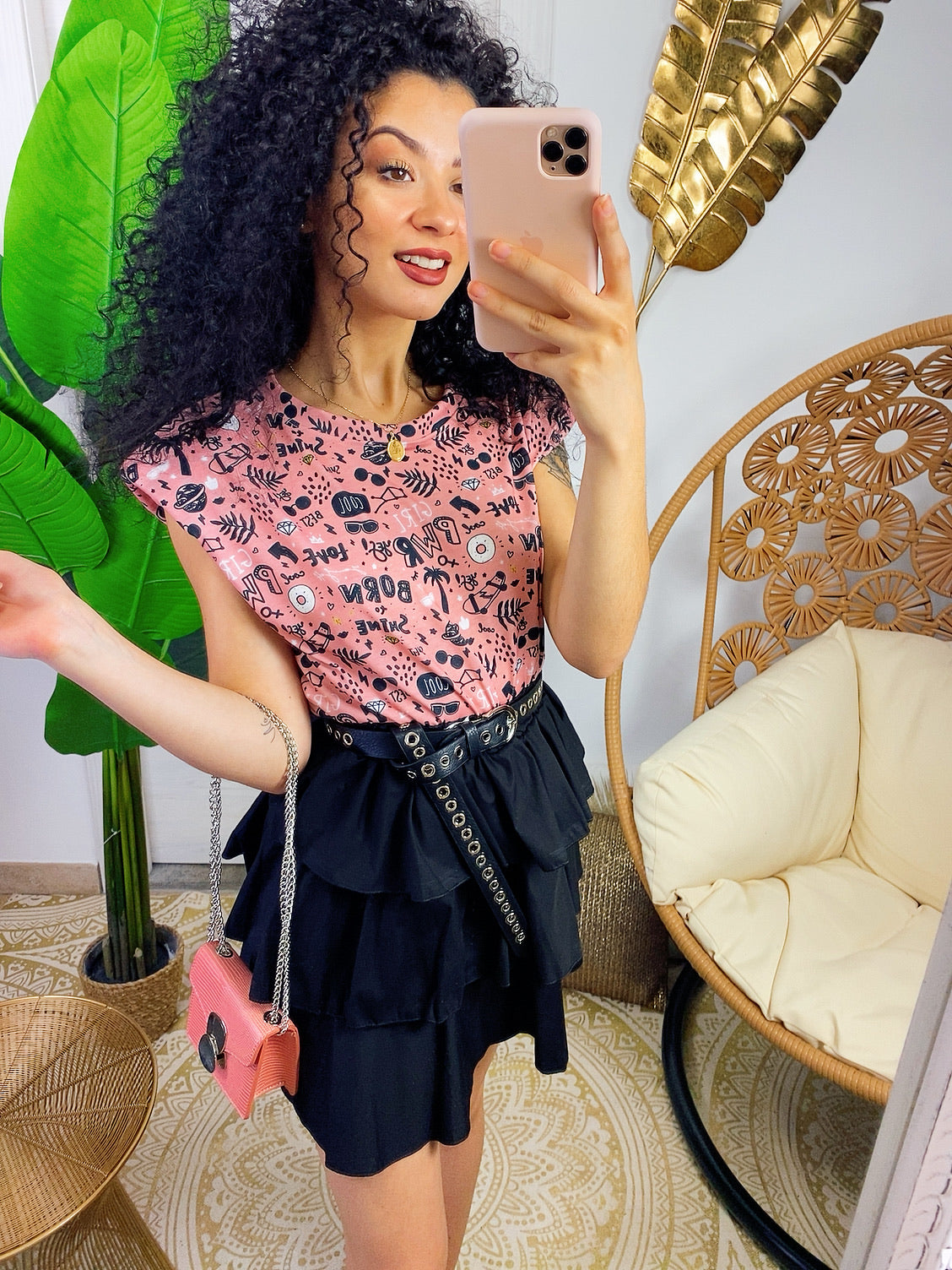 Maglia con spalline bombate rosa