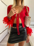 Maglia crop con piume Rosse