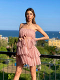 Abito in tulle a fascia cipria