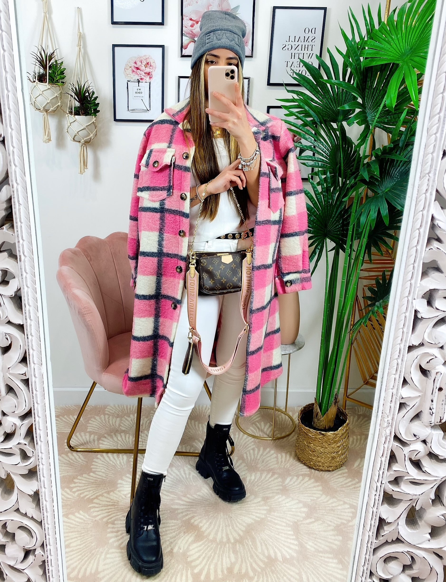 Giacca a quadri lunga Rosa