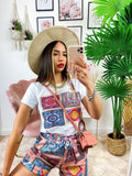 Completo etnico Short e t-shirt base Fuxia
