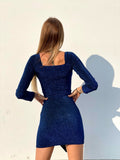 Abito glitter blu elettrico scollo a cuore