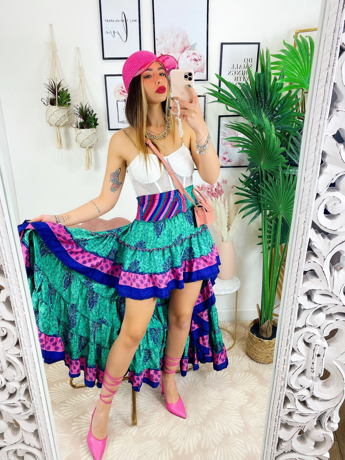 Gonna asimmetrica verde Fuxia blu