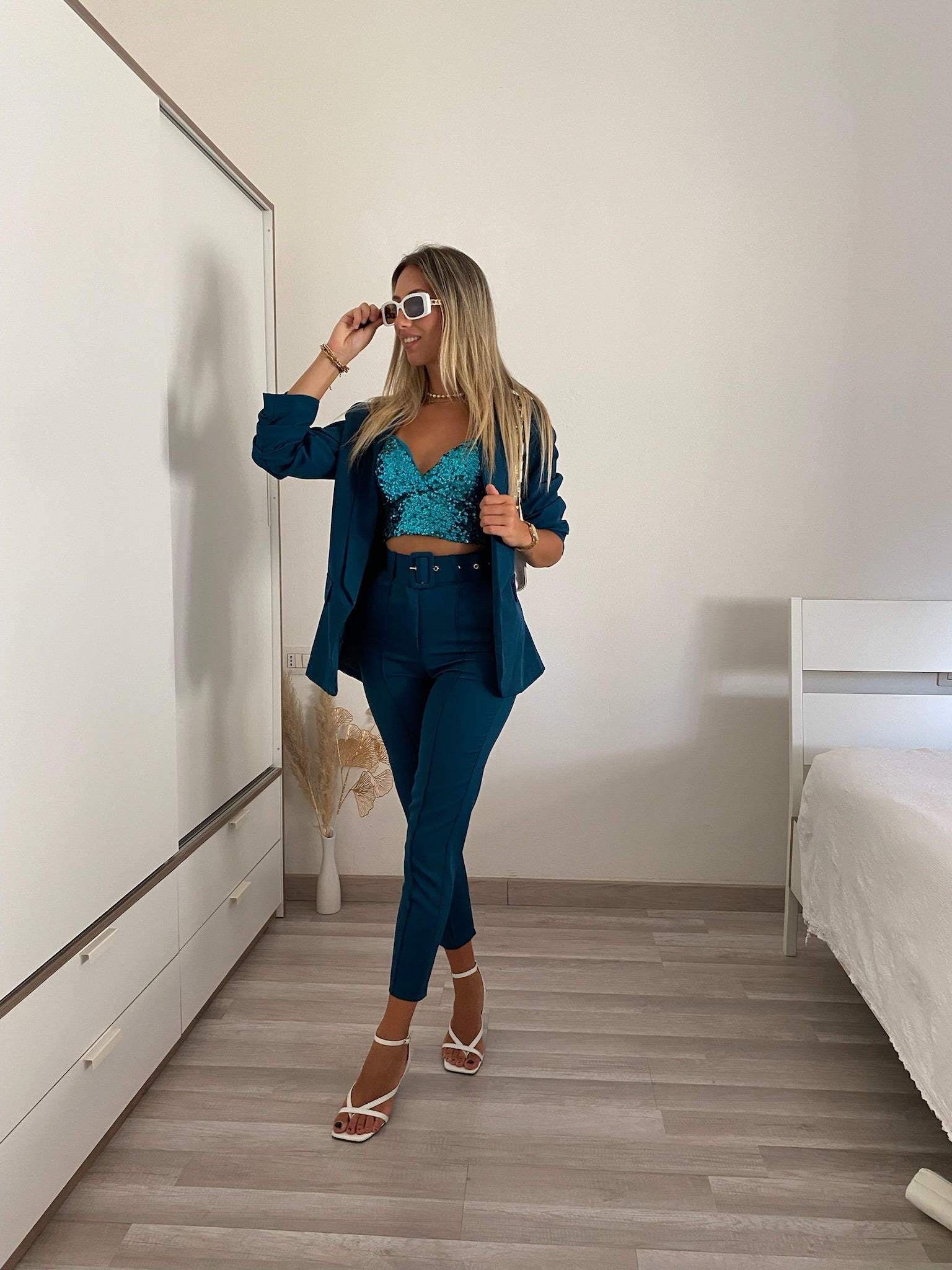 Completo giacca e pantalone Petrolio