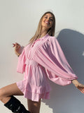 Abito morbido rosa con cintura