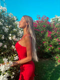 Abito aderente con rouches rosso