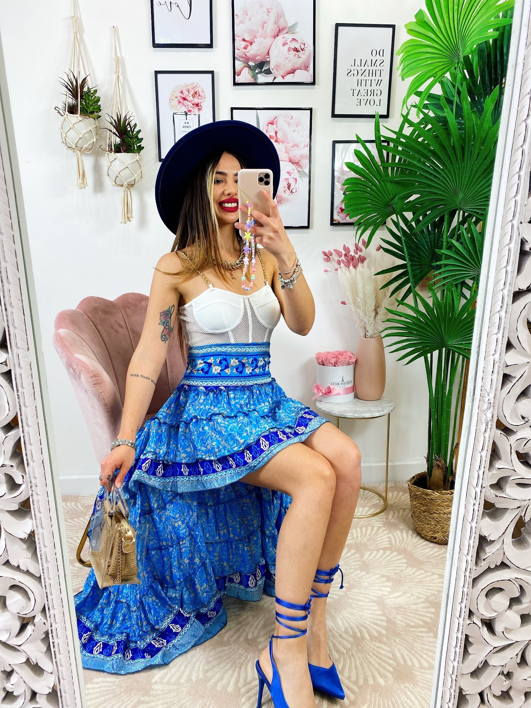 Gonna asimmetrica azzurra e celeste