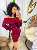 Abito con scollo a barchetta bordeaux