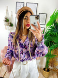 Camicia fiorata con ricami base lilla