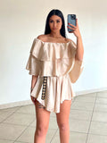 Tutina beige scollo a barchetta e balze