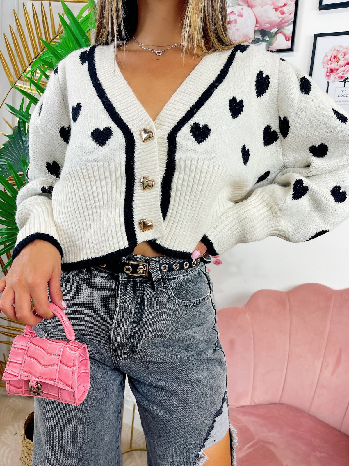 Cardigan a Cuori panna con bottoni