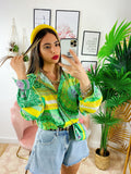 Camicia etnica dettaglio verde con borsetta