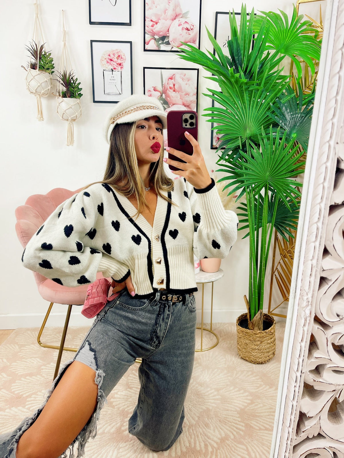 Cardigan a Cuori panna con bottoni